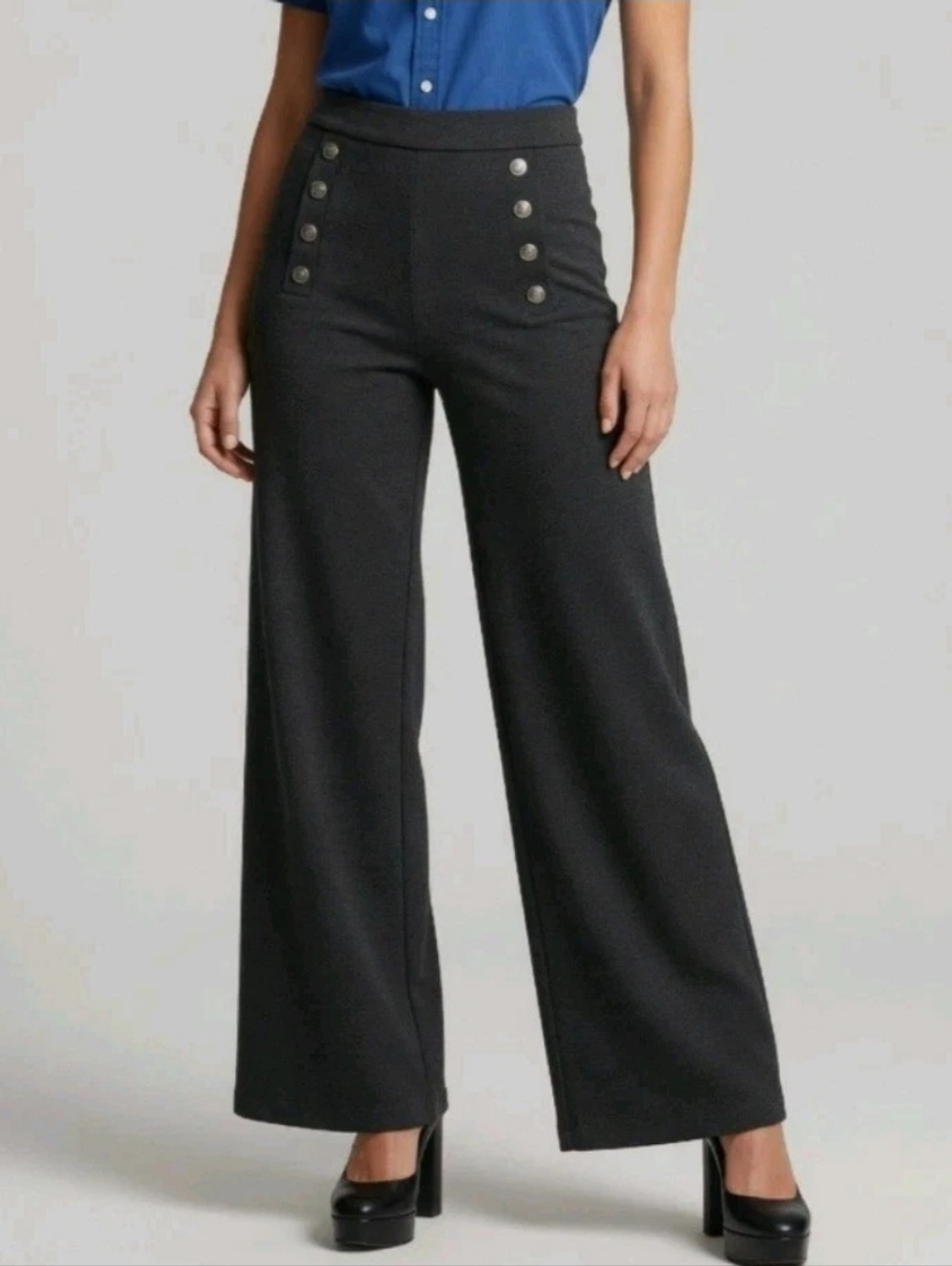 NWT Jules & Leopold Pants Heather Gray Silver Buttons Pull On Wide Leg Stretch S